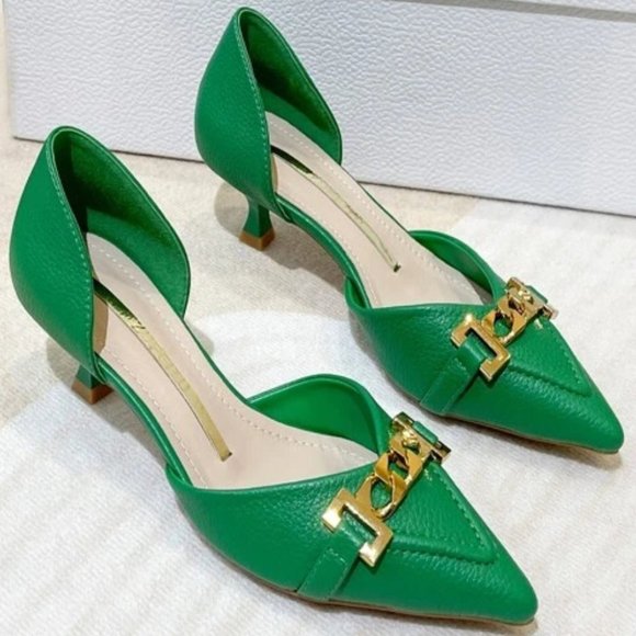 Green Chain Detail Pumps Heels - Picture 6 of 6